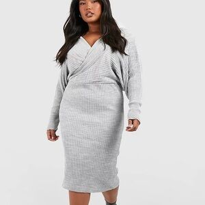 NEW Gray Ribbed Knit Wrap Dress